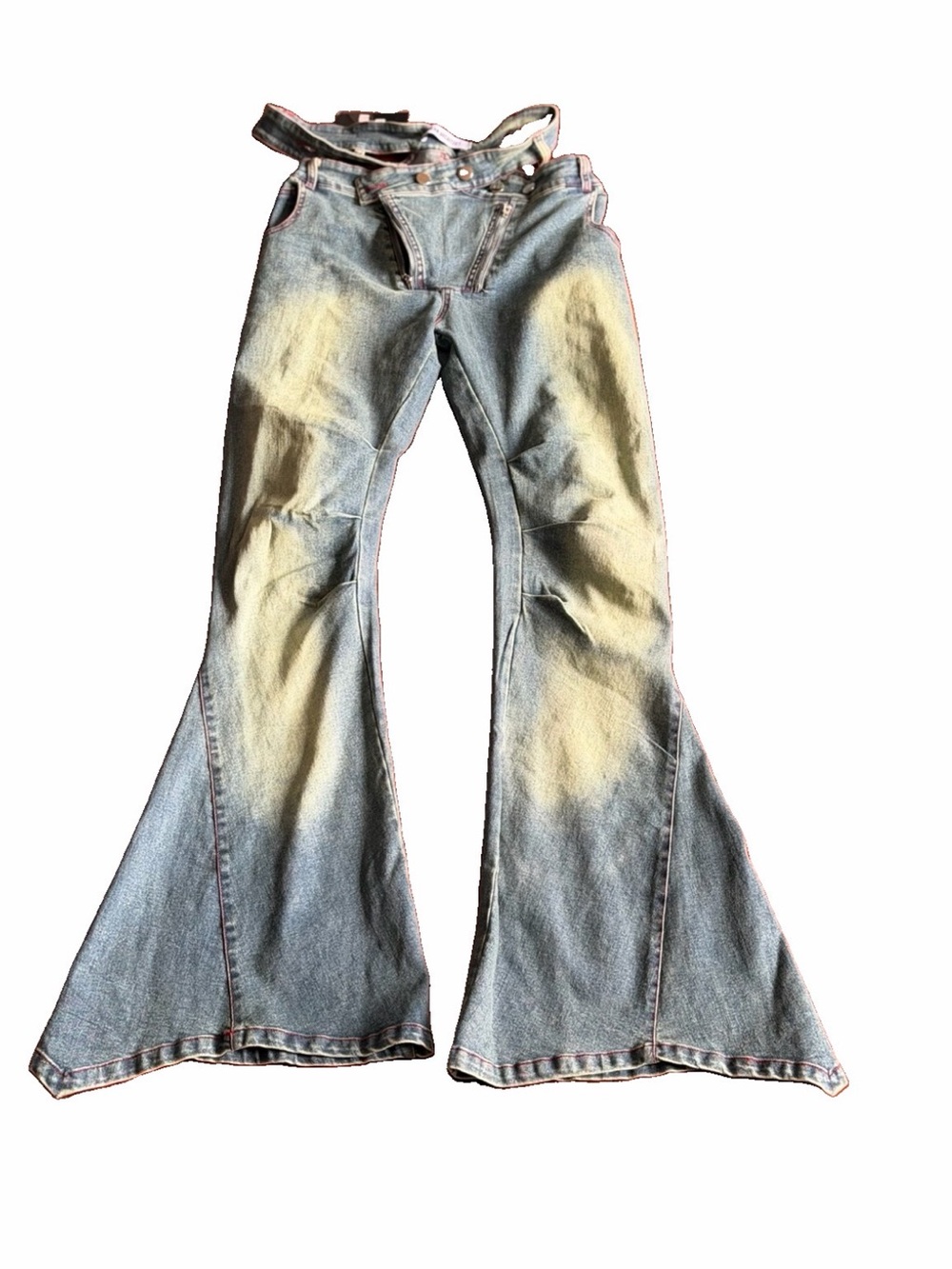 Architect Flared Jeans in Light Blue with Cream Faded Panels size L